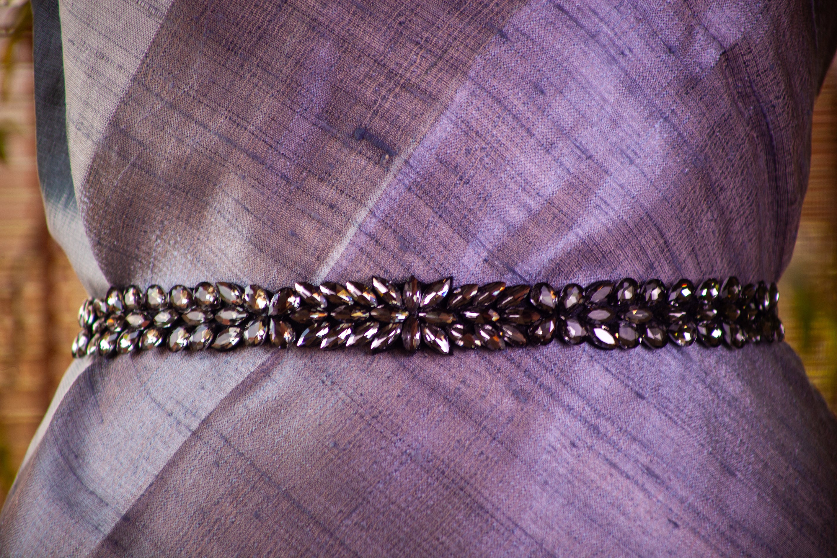 Satin Belt with Silver Black Sequins