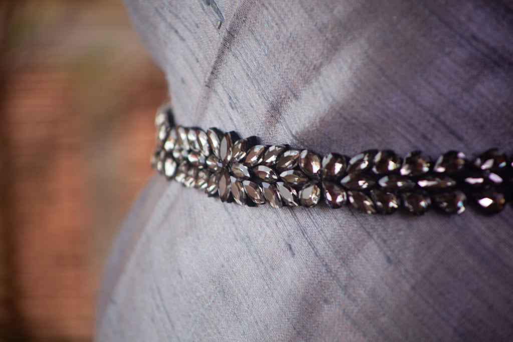 Satin Belt with Silver Black Sequins