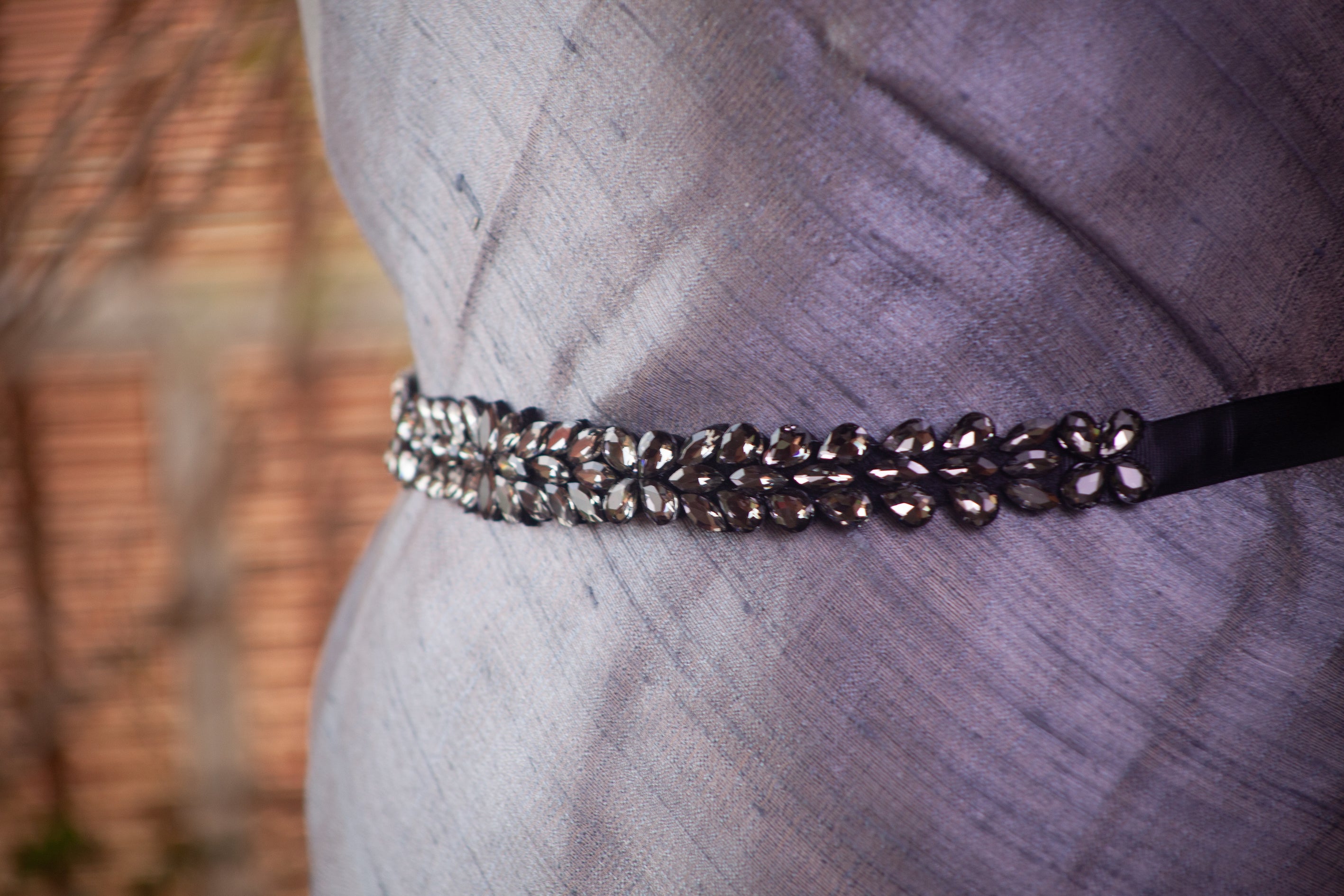 Satin Belt with Silver Black Sequins
